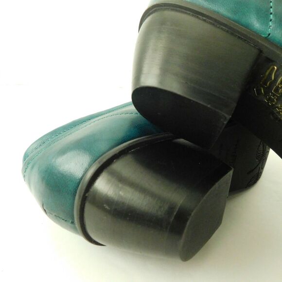 Mentha Teal Green Genuine Leather Bootie Shoe Womens 36 Portugal Heals EUC - Picture 7 of 12